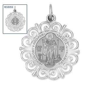 Saint Bendedict Double Sided Round Filigree Religious Medal   EXCLUSIVE 