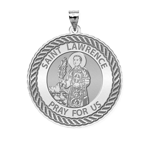 Saint Lawrence Round Rope Border Religious Medal