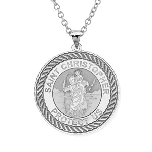 Saint Christopher Round Rope Border Religious Medal