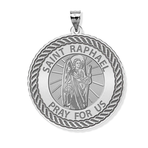 Saint Raphael Round Rope Border Religious Medal
