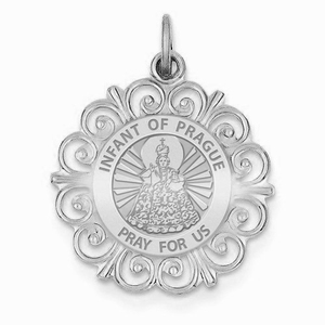 Infant of Prague Round Filigree Religious Medal   EXCLUSIVE 