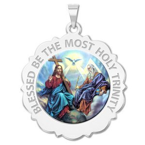 Holy Trinity Scalloped Round Religious Medal   Color EXCLUSIVE 