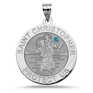 Saint Christopher Religious Round Medal w  Birthstone