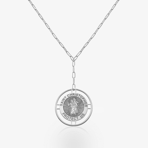 Round Saint Christopher Medal with Open Border Necklace