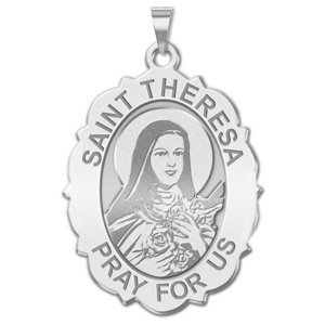 Saint Theresa   Scalloped Oval Religious Medal  EXCLUSIVE 