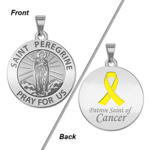 Saint Peregrine Double Sided Patron Saint of Cancer Round Religious Medal w  Color Ribbon