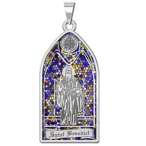 Saint Benedict   Stained Glass Religious Medal  EXCLUSIVE 