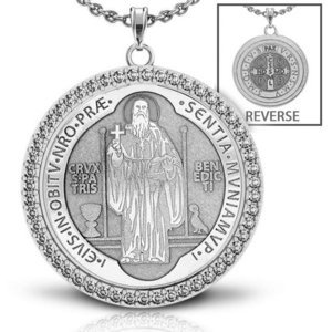 Saint Benedict Diamond Studded Round Religious Jubilee Medal    EXCLUSIVE 