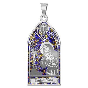 Saint Rita   Stained Glass Religious Medal  EXCLUSIVE 