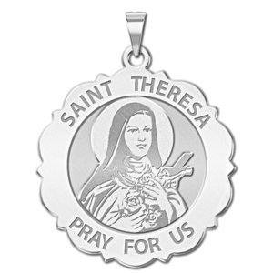 Saint Theresa Scalloped Round Religious Medal  EXCLUSIVE 