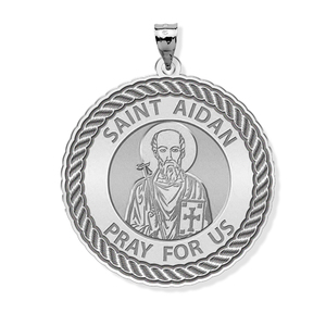 Saint Aidan Round Rope Border Religious Medal