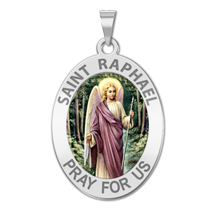 Saint Raphael Color OVAL Religious Medal  EXCLUSIVE 