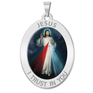 Divine Mercy Oval Religious Medal  Color EXCLUSIVE 