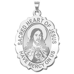 Sacred Heart of Jesus Scalloped Religious Medal   EXCLUSIVE 