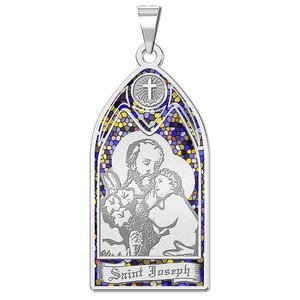 Saint Joseph   Stained Glass Religious Medal  EXCLUSIVE 