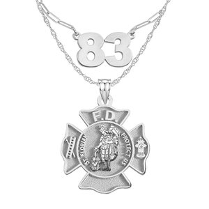 Customized Stackable Saint Florian Fire Badge and Number Woman s Necklaces