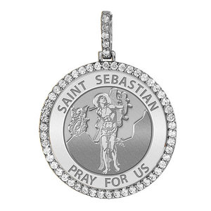 Large Saint Sebastian Diamond Round Religious Medal    EXCLUSIVE 