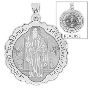 Saint Benedict Scalloped Round Religious Medal  EXCLUSIVE 