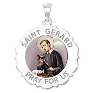 Saint Gerard Scalloped Round Religious Medal  Color EXCLUSIVE 