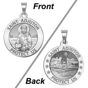 Saint Adjutor Doubles Sided Male Swimmer Round Religious Medal    EXCLUSIVE 