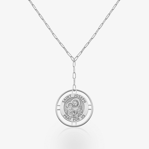 Round Saint Joseph Medal with Open Border Necklace