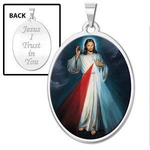 Divine Mercy Double Sided Oval Religious Medal   Color EXCLUSIVE 