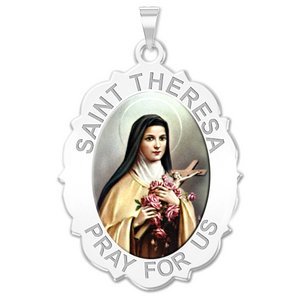 Saint Theresa   Scalloped Oval Religious Medal  Color EXCLUSIVE 