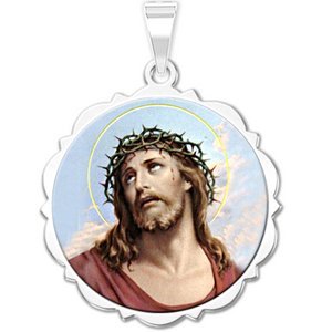 Ecce Homo Scalloped Round Religious Medal  Color EXCLUSIVE 