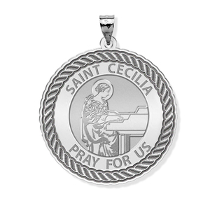 Saint Cecilia Round Rope Border Religious Medal