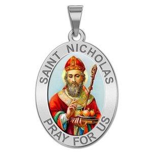 Saint Nicholas OVAL Religious Medal   Color EXCLUSIVE 