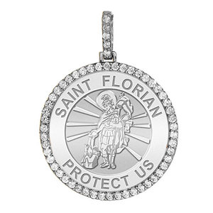 Large Saint Florian Diamond Round Religious Medal    EXCLUSIVE 