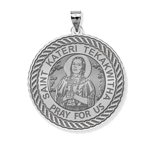 Saint Kateri Tekakwitha Round Rope Border Religious Medal