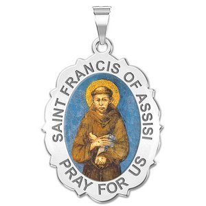 Saint Francis of Assisi Scalloped Oval Religious Medal   EXCLUSIVE 