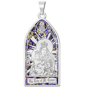 Our Lady of Mount Carmel Scapular   Stained Glass Religious Medal  EXCLUSIVE 