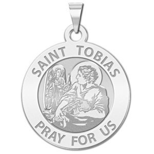 Saint Tobias Round Religious Medal   EXCLUSIVE 