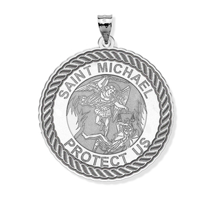 Saint Michael Round Rope Border Religious Medal