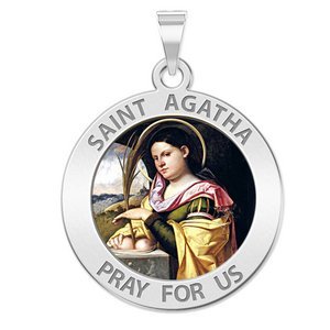 Saint Agatha Round Religious Medal   Color EXCLUSIVE 