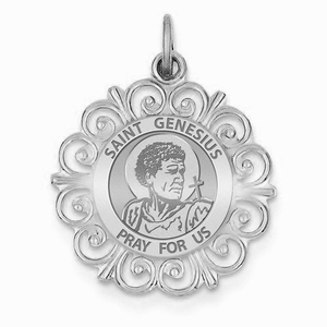 Saint Genesius Round Filigree Religious Medal   EXCLUSIVE 