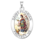 Saint Florian Oval Religious Medal   Color EXCLUSIVE 