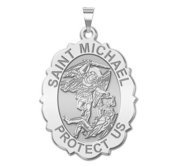 Saint Michael Scalloped OVAL Religious Medal   EXCLUSIVE 