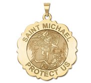 Saint Michael Scalloped Round Religious Medal   EXCLUSIVE 