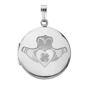 Sterling Silver Round  Claddagh  With Clover Locket