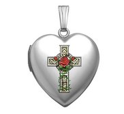 Sterling Silver  Celtic Cross With Rose   Heart Locket