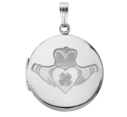 Sterling Silver Round  Claddagh  With Clover Locket