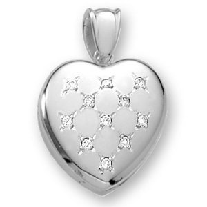 18k Premium Weight White Gold Diamond Heart Picture Locket