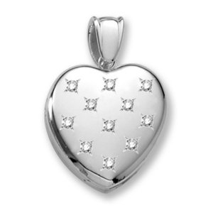18k Premium Weight White Gold Diamond Heart Locket