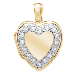 18k Premium Weight Yellow Gold Diamond Heart Wreath Picture Locket