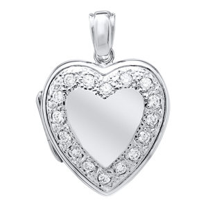 18k Premium Weight White Gold Diamond Heart Wreath Picture Locket