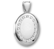 18k Premium Weight White Gold Diamond Oval Locket