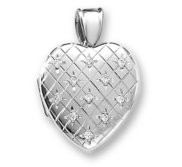 18k Premium Weight White Gold Hand Engraved Heart Diamond Locket
